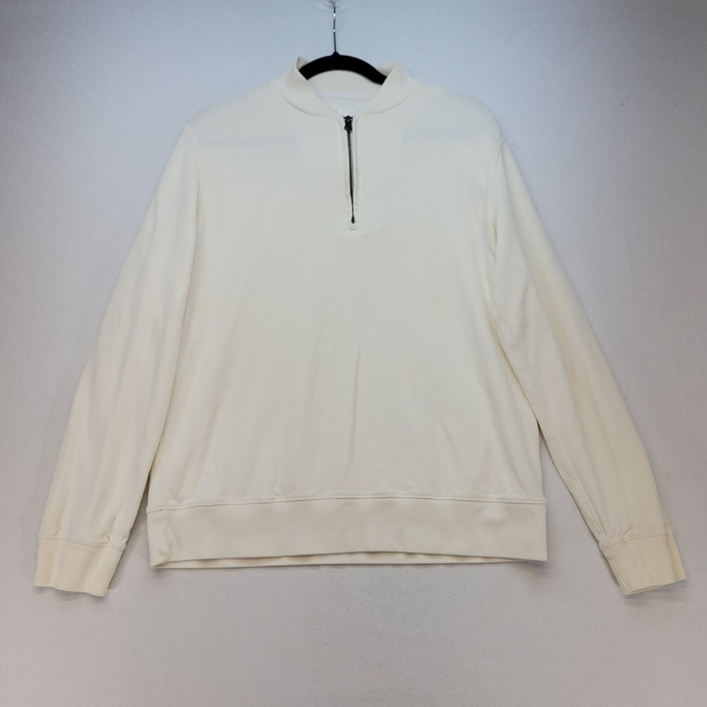 Billy Reid Quarter Zip Pullover Mens‎ Medium Cream Cotton Blend Mock Neck